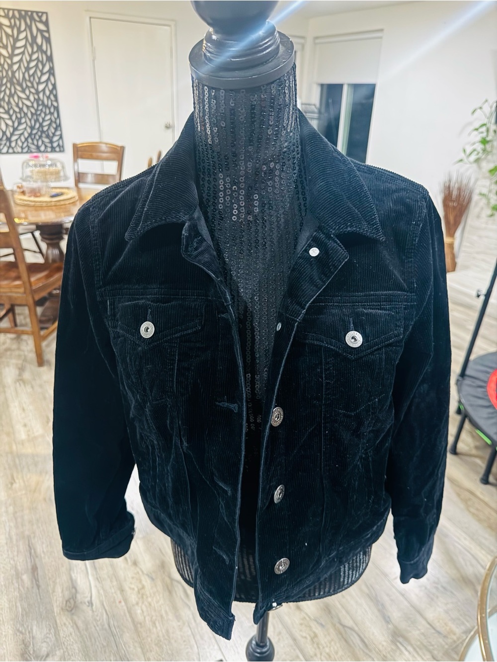 Woman Black Corduroy Button-Up Jacket